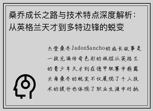 桑乔成长之路与技术特点深度解析：从英格兰天才到多特边锋的蜕变